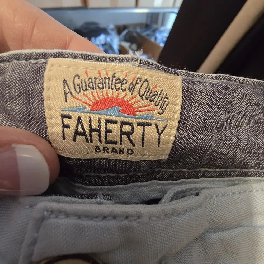 Faherty‎ Linen Blend Malibu Shorts Mens Sz 36 Blue 37